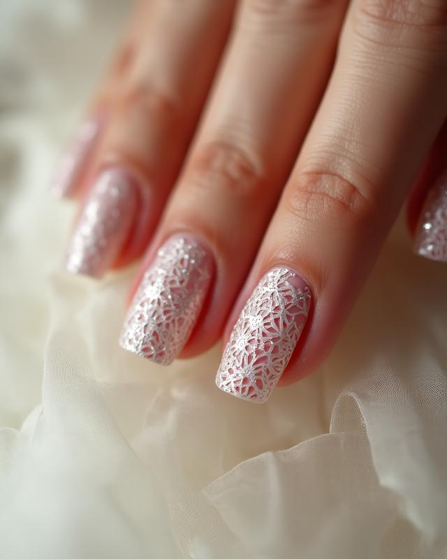 Bridal lace pattern nail art
