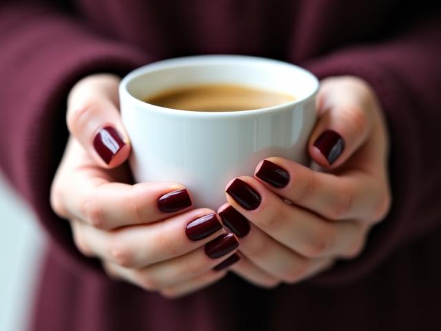 Solid deep burgundy gel polish