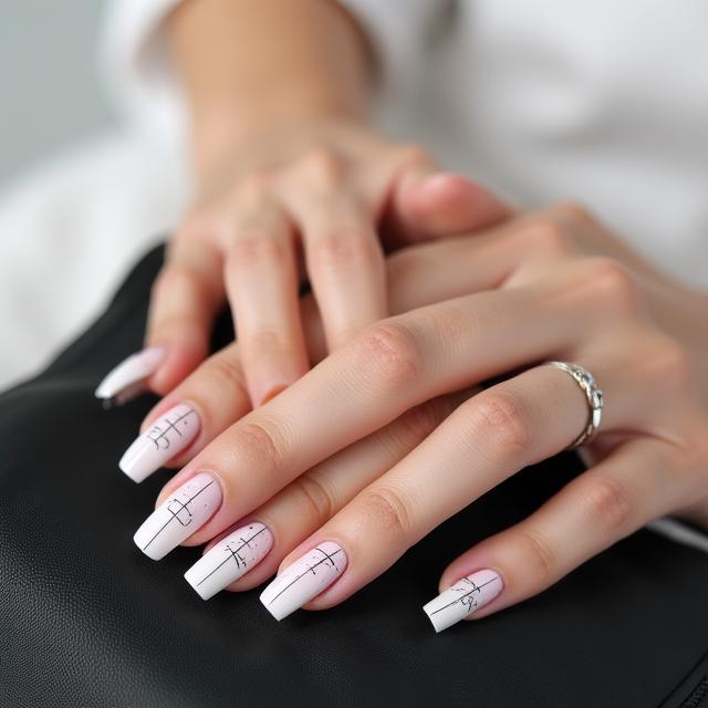 Chic minimalist line art on nude polish