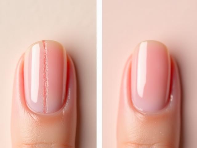 Side-by-side comparison of a chipped nail and its flawless repair