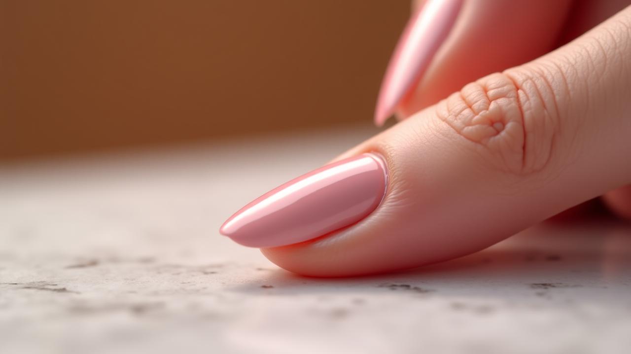 Close-up of a perfectly restored and repaired nail with high-end polish